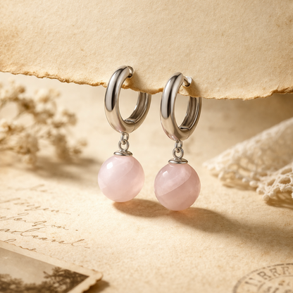 Boucles d’Oreilles Créoles Quartz Rose