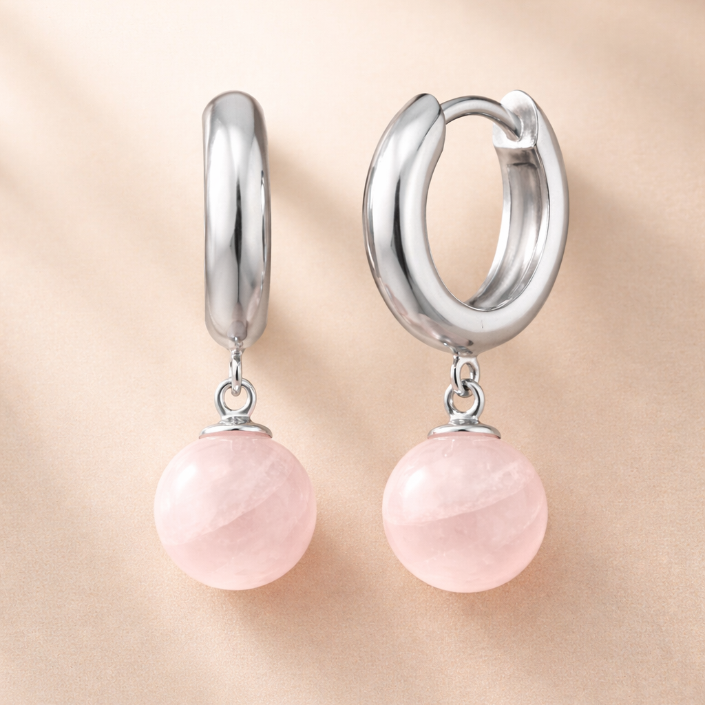 Boucles d’Oreilles Créoles Quartz Rose