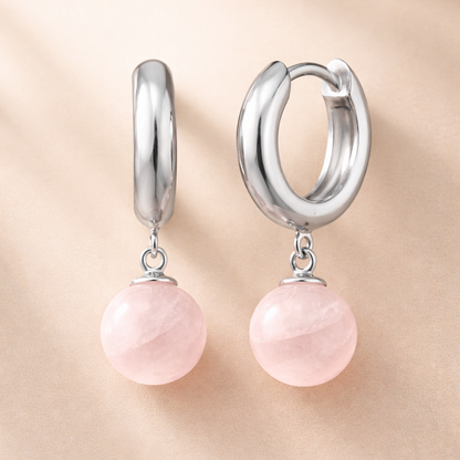 Boucles d’Oreilles Créoles Quartz Rose