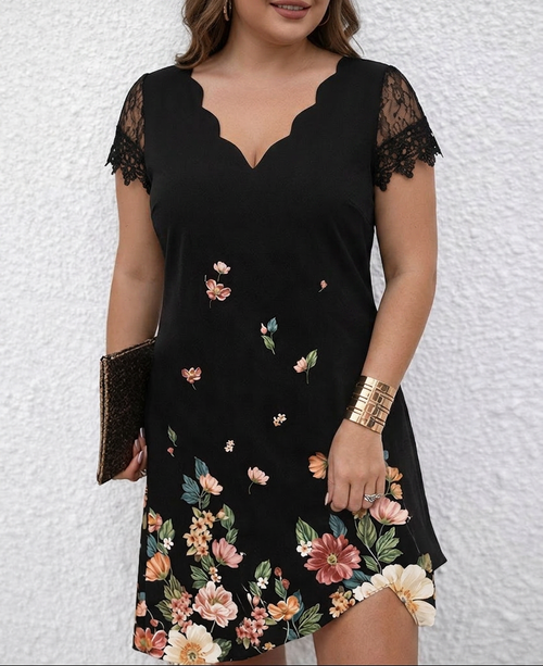 Lior | Robe de Jardin de Minuit à Manches en Dentelle