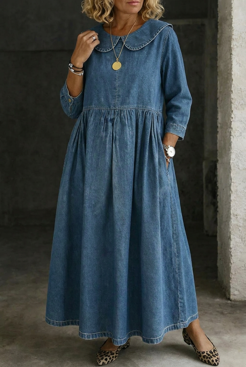 Camille | Robe en Jean avec Col Peter Pan