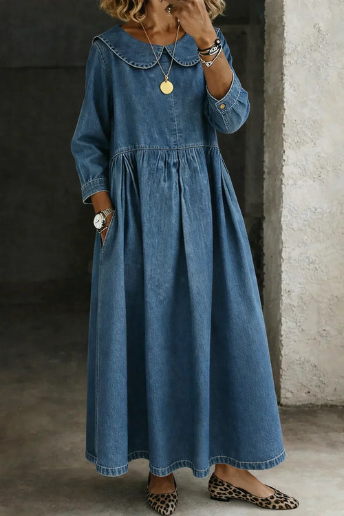 Zora | Robe en Jean à Col Rond et Manches Longues