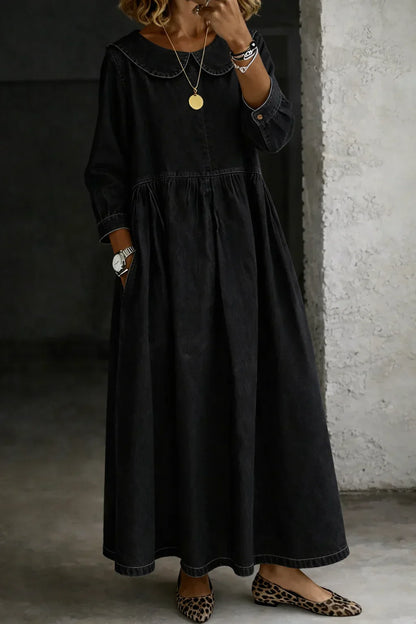 Zora | Robe en Jean à Col Rond et Manches Longues