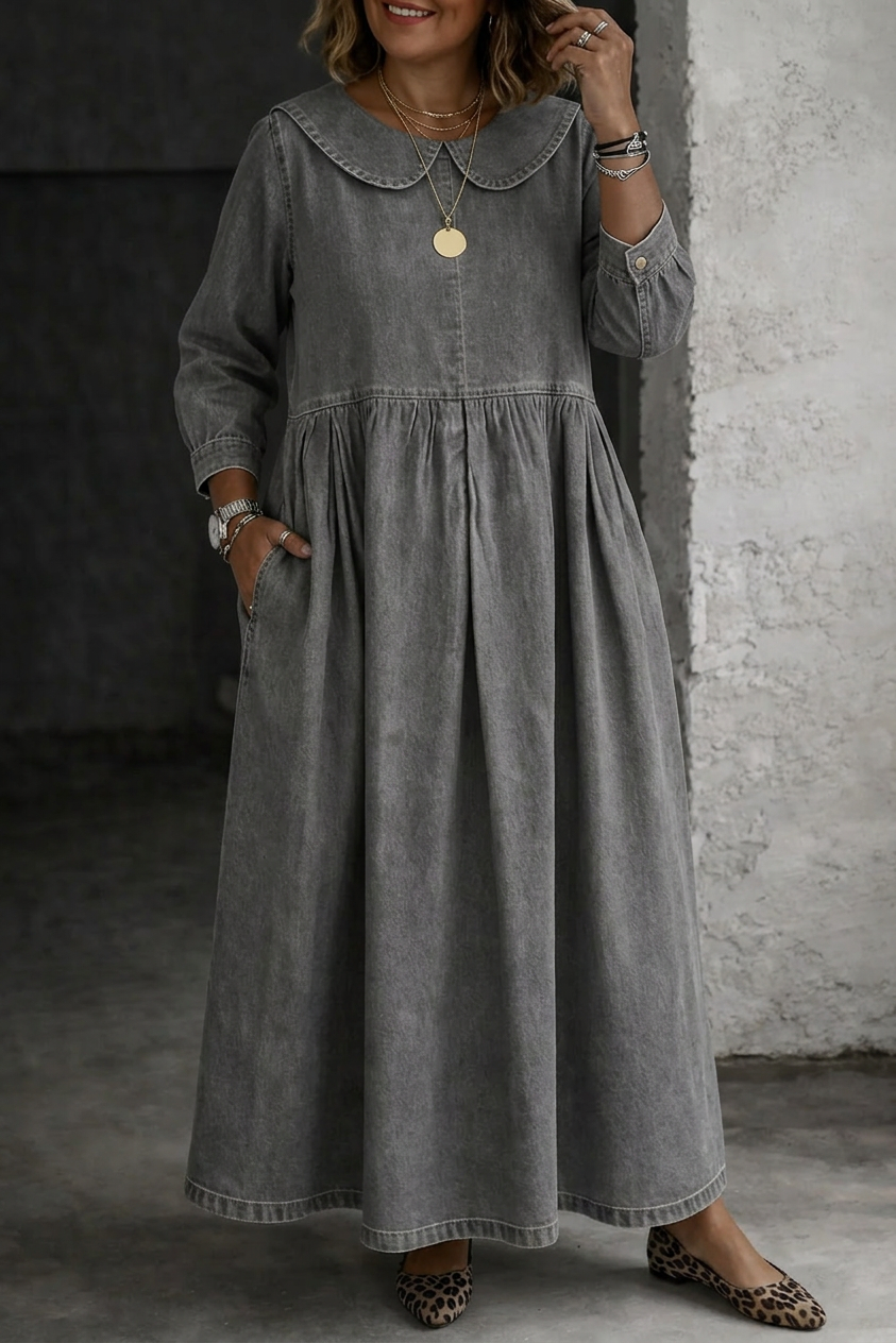 Camille | Robe en Jean avec Col Peter Pan