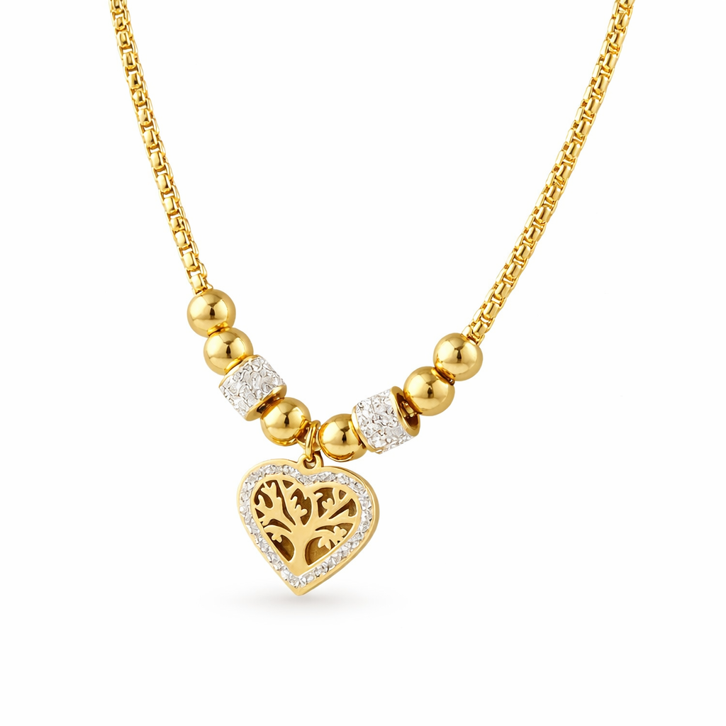 Collier ras de cou perlé Cœur Arbre de Vie