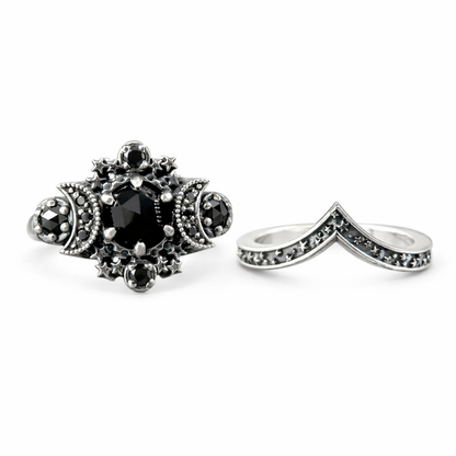 Bague Triple Lune Pierres Noires