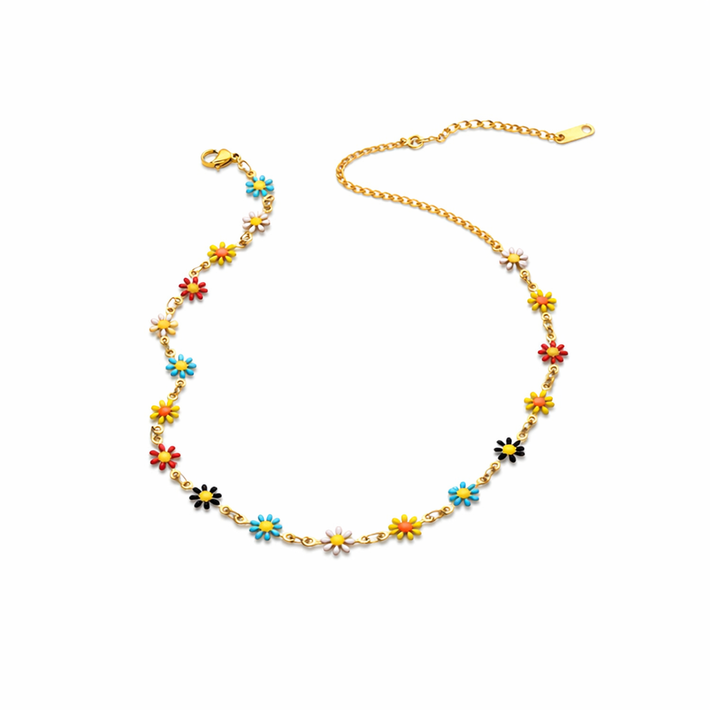 Collier Marguerites Blancs et Colorés