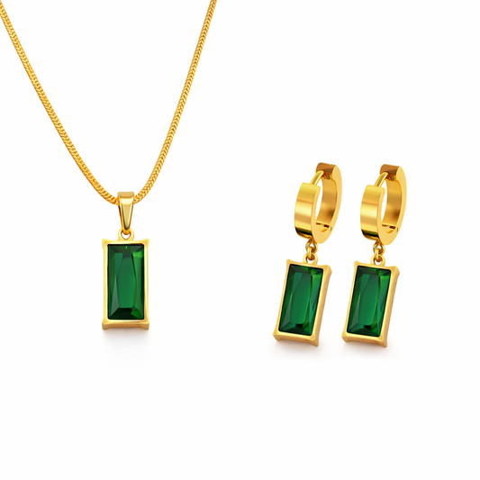 Parure Collier et Boucles d’Oreilles Pierre Verte