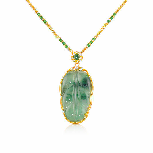 Collier Feuille en Naturelle Jade Vert