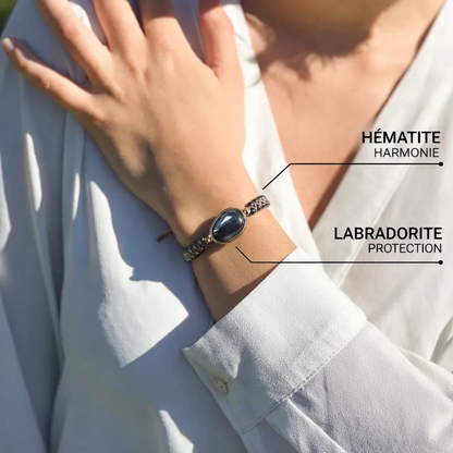 Bracelet "Oeil Céleste" en Labradorite & Hématite
