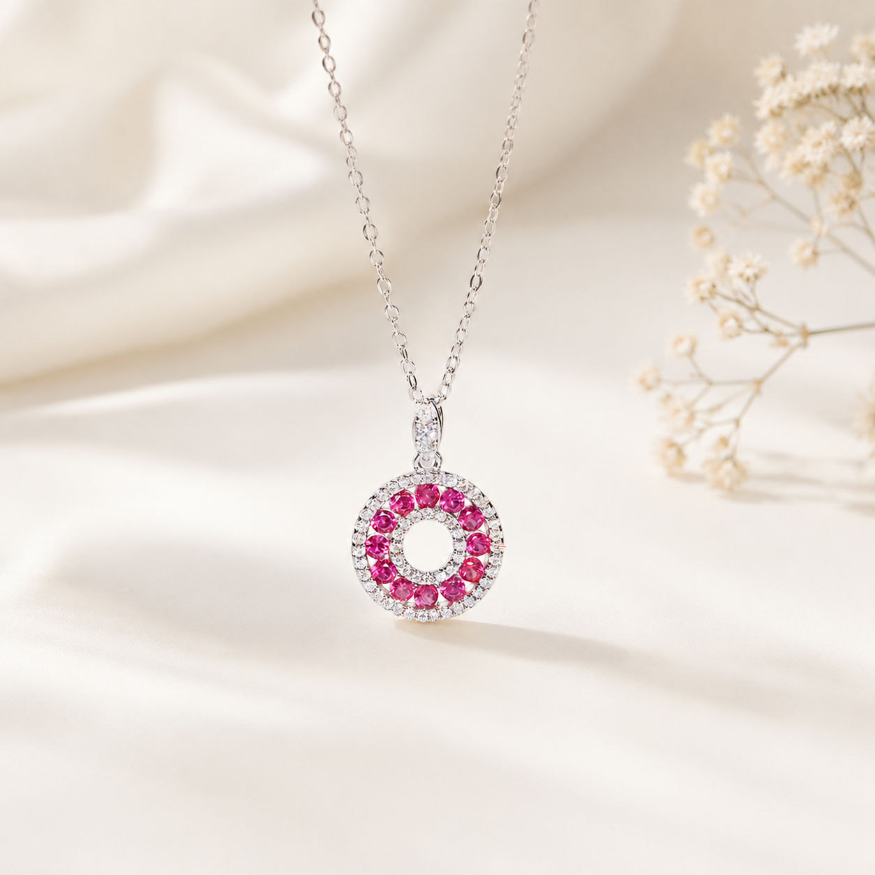 Collier rond en rubis et diamants