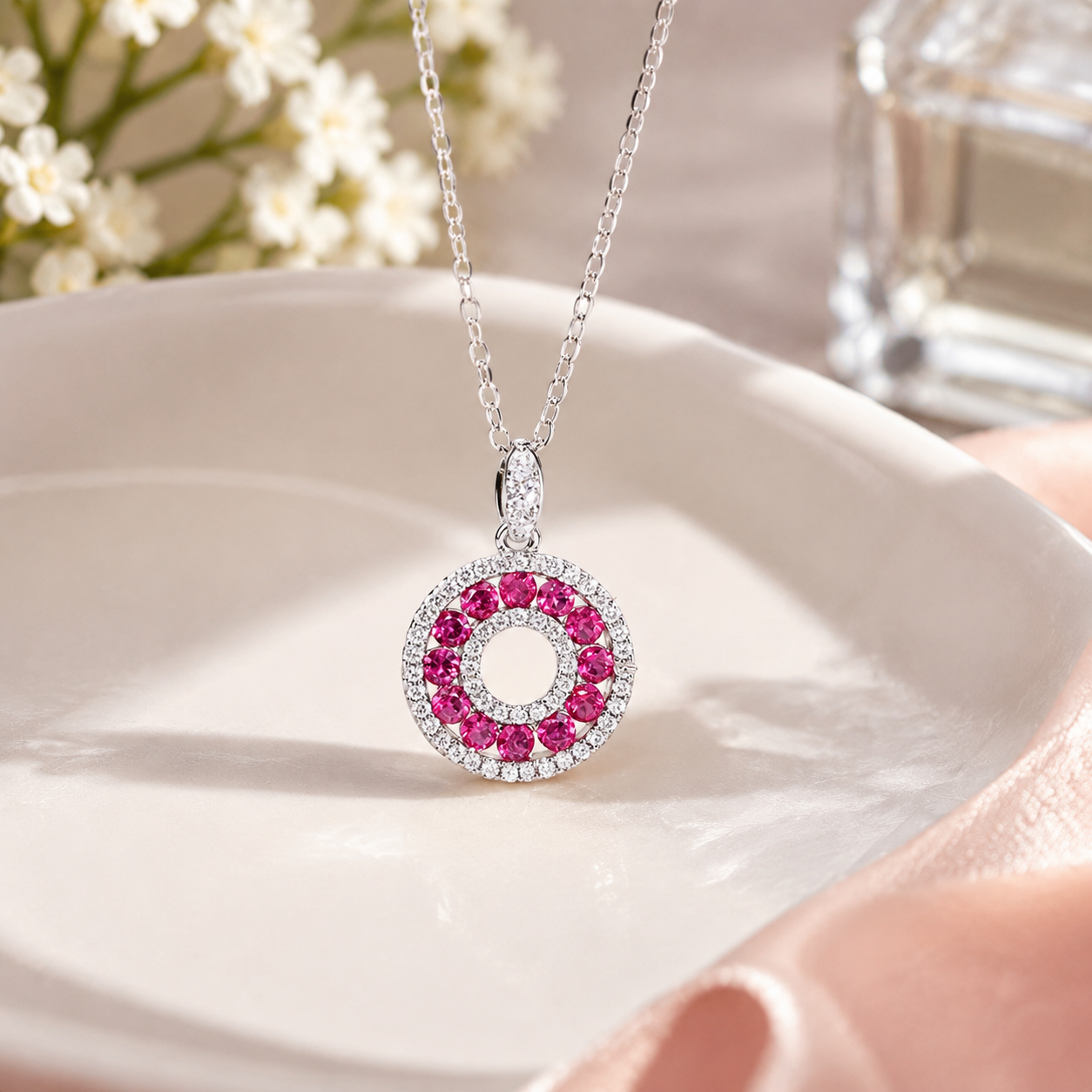Collier rond en rubis et diamants