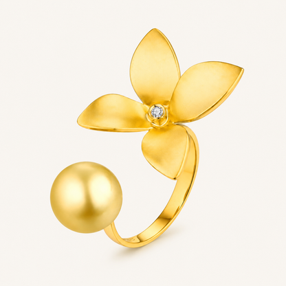 Bague orchidée en or jaune