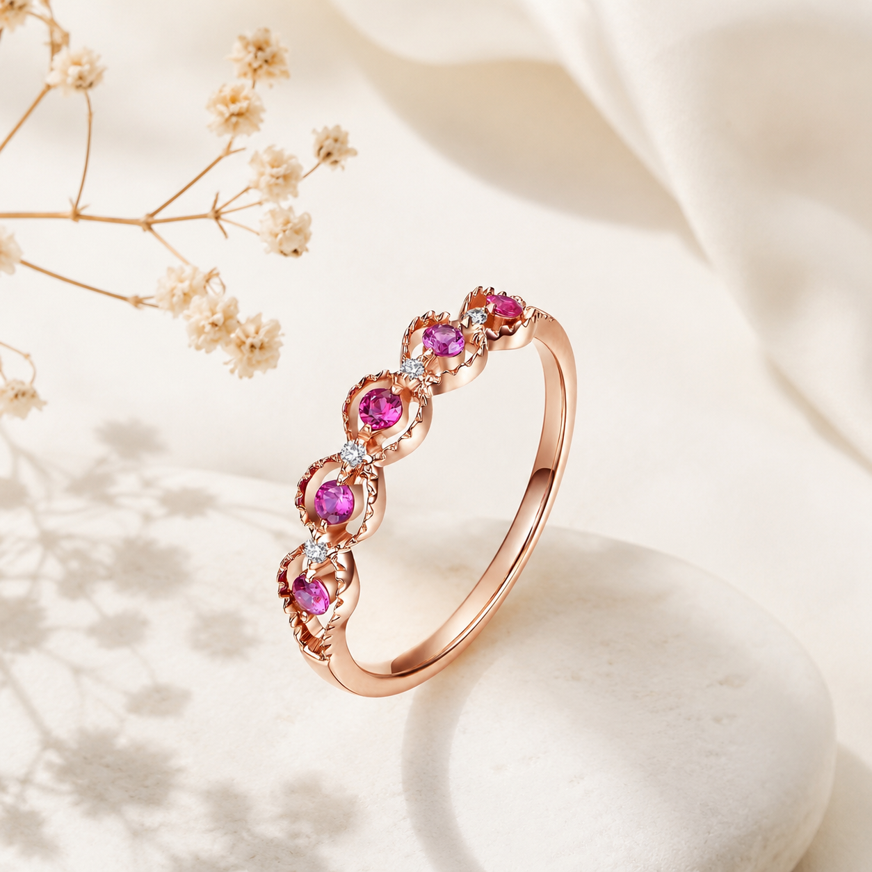 Bague en saphirs roses et rubis