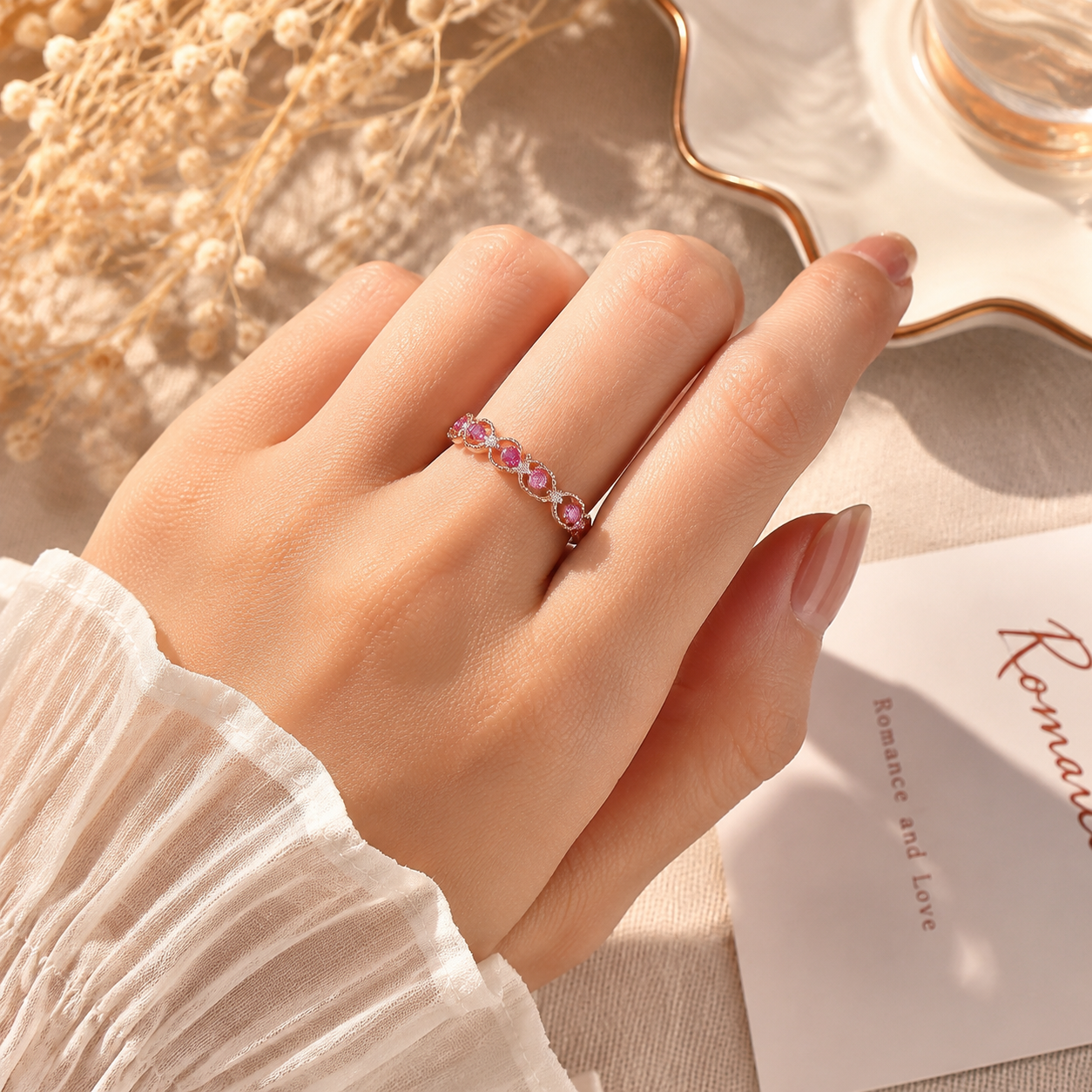 Bague en saphirs roses et rubis