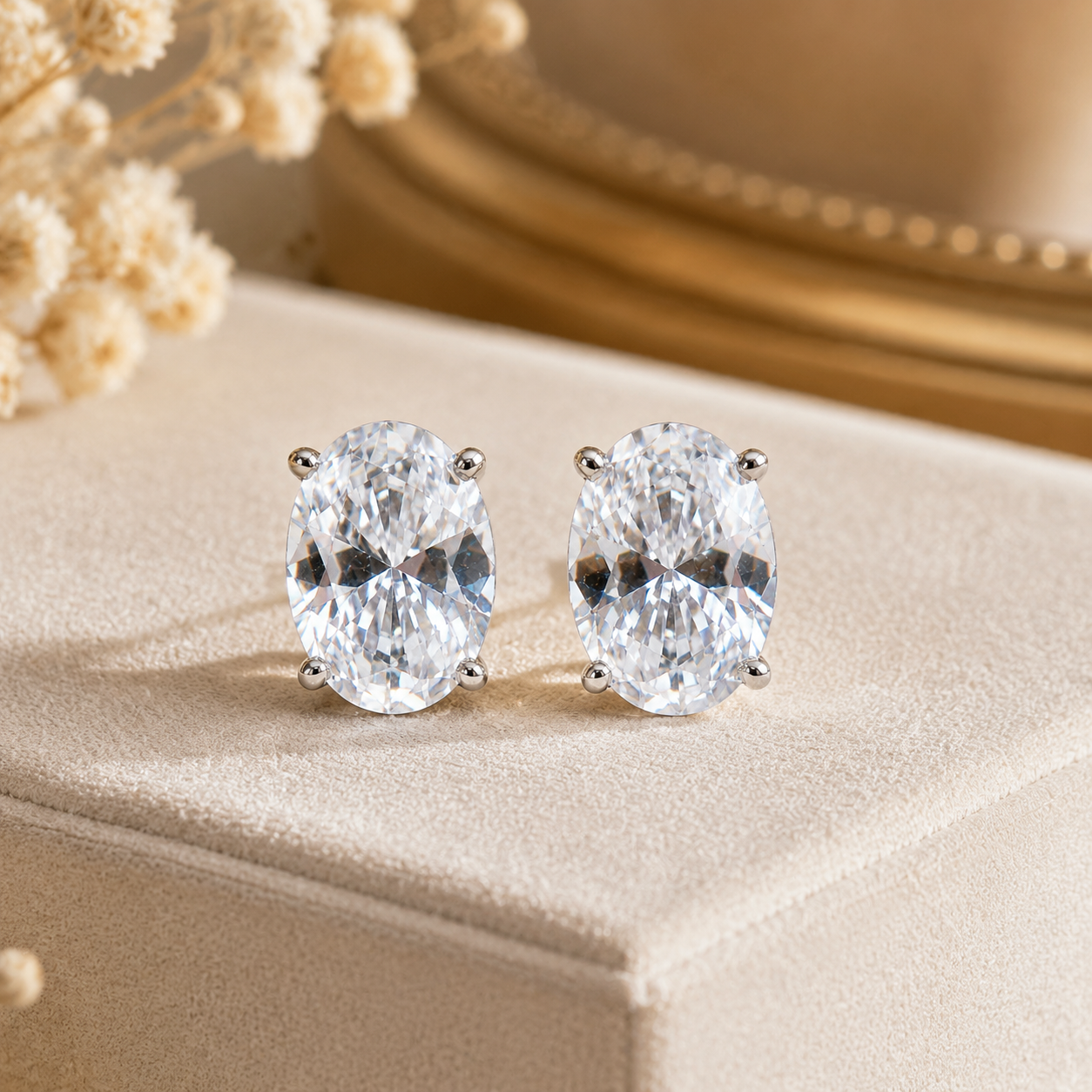 Boucles d'oreilles puces en diamant taille ovale