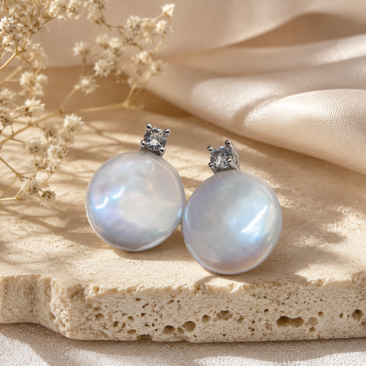 Boucles d'oreilles puces en perle et diamant