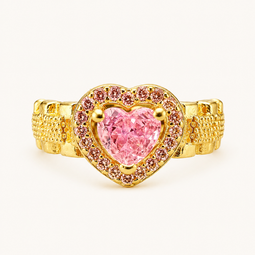 Bague en pierre précieuse rose en forme de cœur