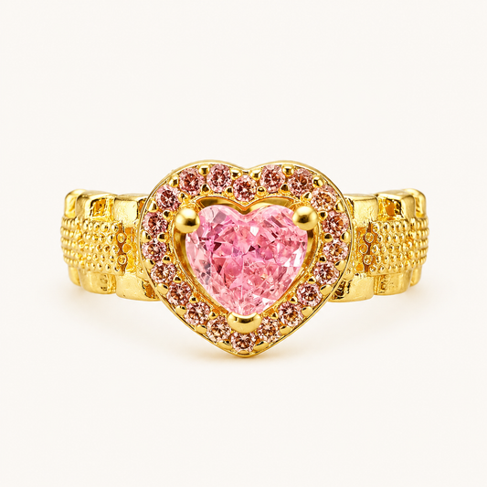 Bague en pierre précieuse rose en forme de cœur