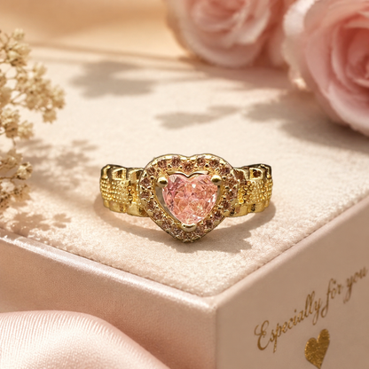 Bague en pierre précieuse rose en forme de cœur
