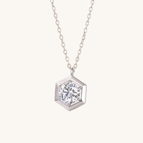 Collier solitaire en diamant nid d'abeille