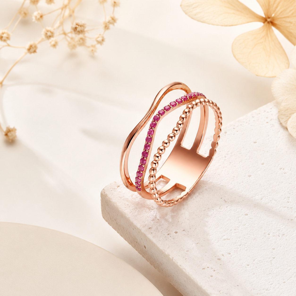 Bague rose à plusieurs couches