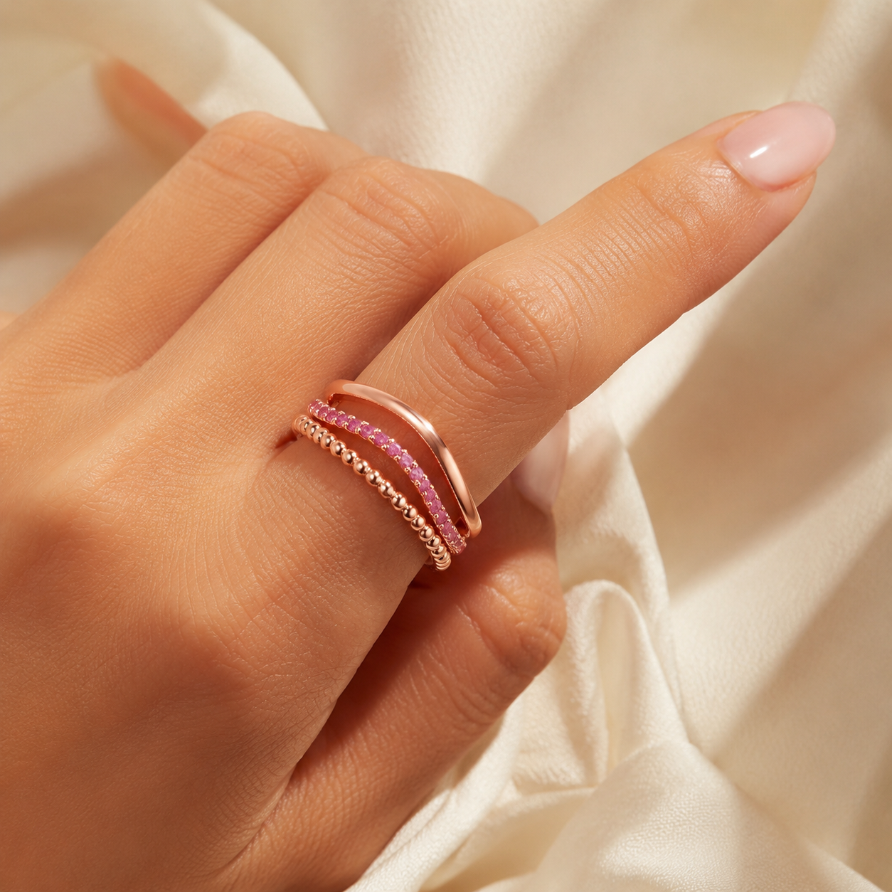 Bague rose à plusieurs couches