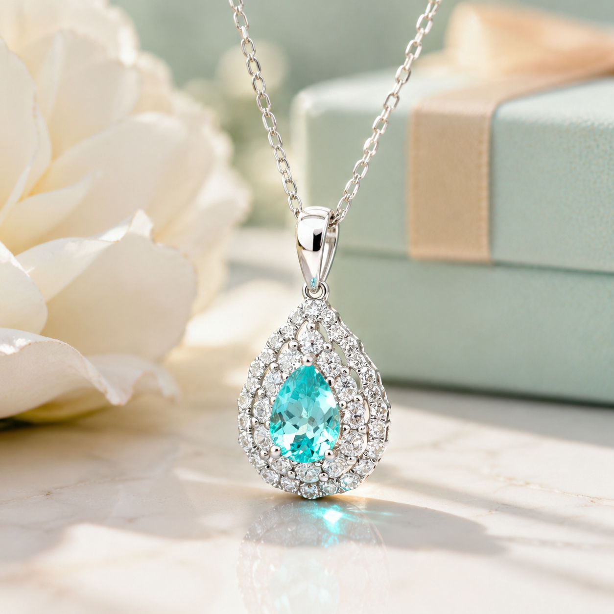 Collier Paraiba et Diamants