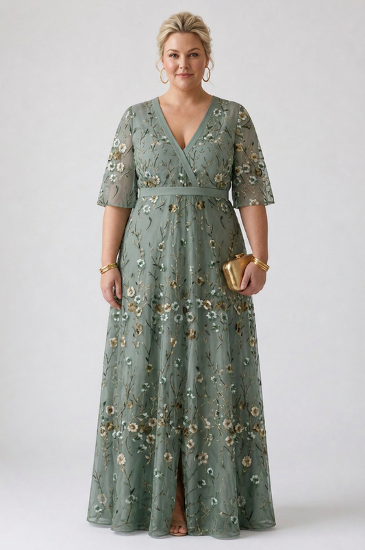 Stella & Grace™ | Robe maxi à manches courtes et décolleté en V floral