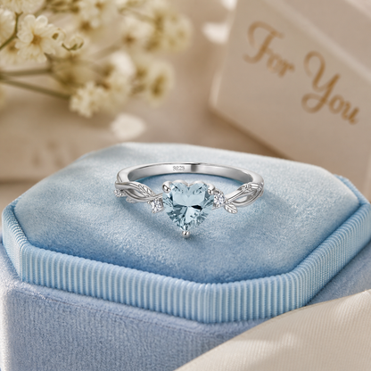 Bague cœur en aigue-marine