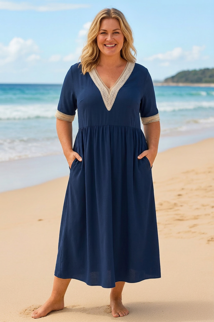 Giselle | Robe Midi en Lin et Dentelle