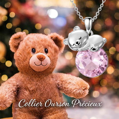 Collier Ours Cristal Argent Sterling Élégant