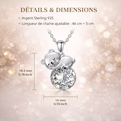 Collier Ours Cristal Argent Sterling Élégant