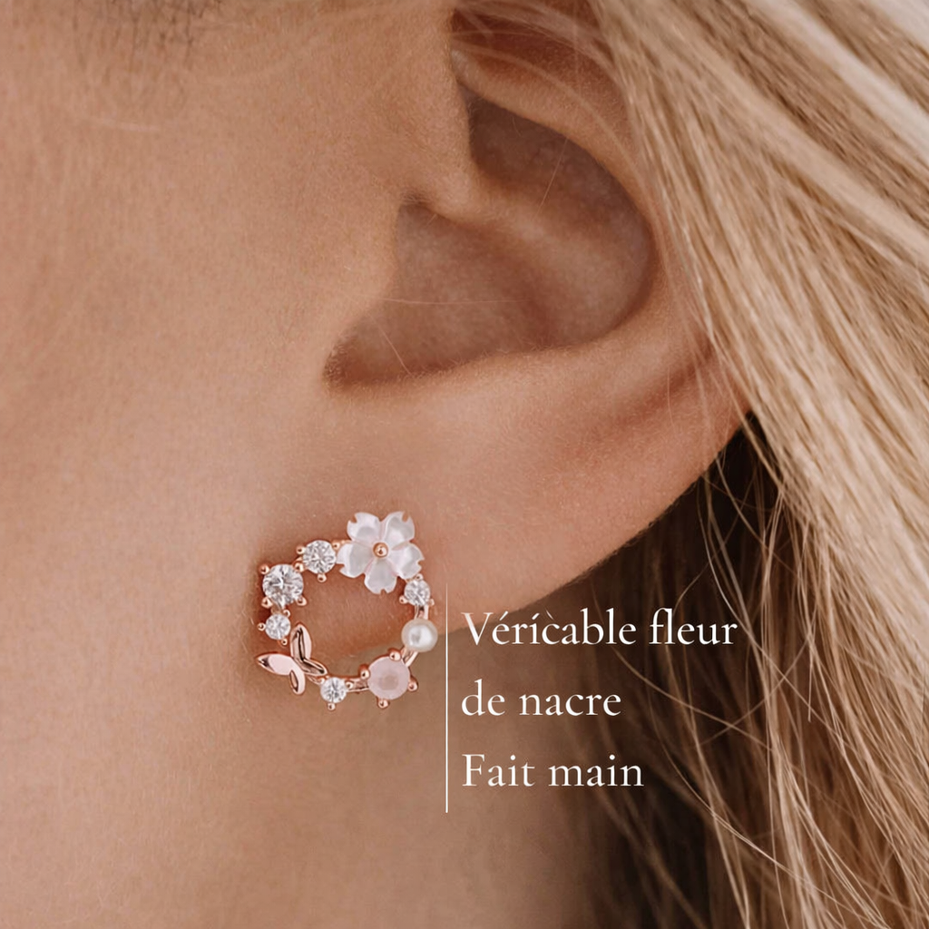 Créoles fleur nacrée or rose