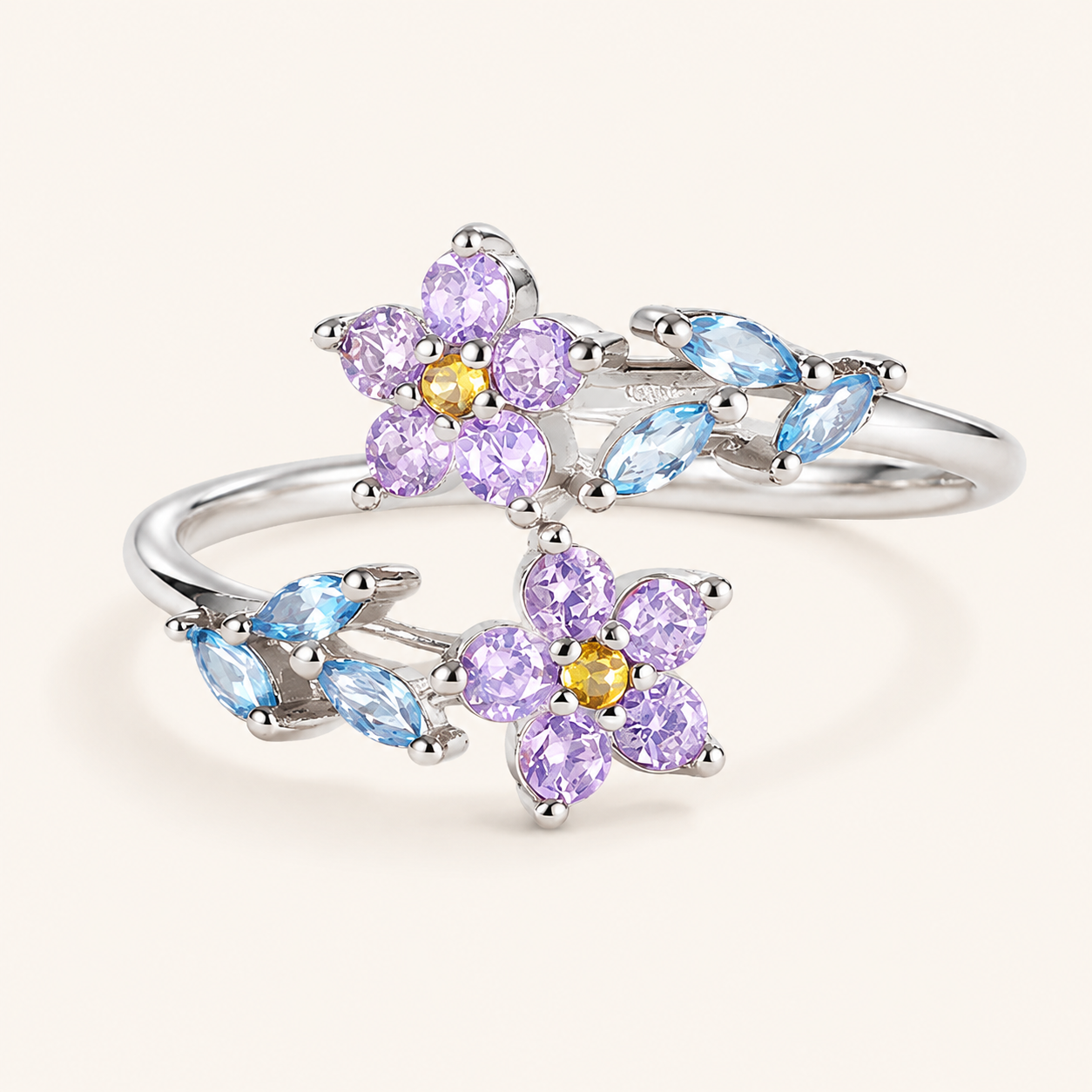 Bague Florale Zircons Bicolores