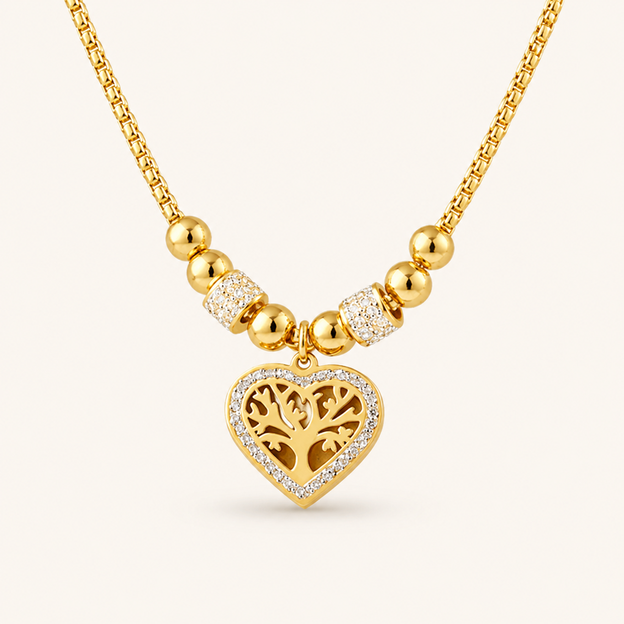 Collier ras de cou perlé Cœur Arbre de Vie