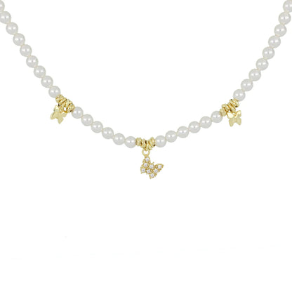 Collier Perles Strass Pendantes