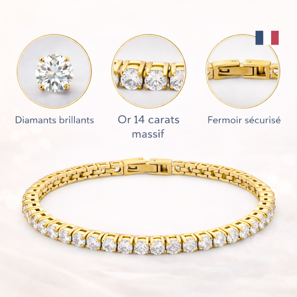 Bracelet Tennis Plaqué Or 14K