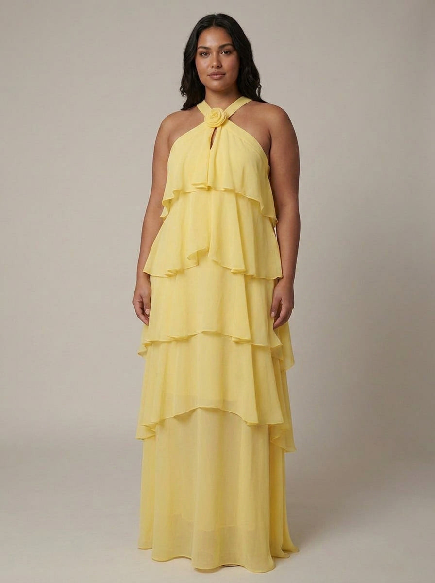 Robe Maxi à Volants Fleurie