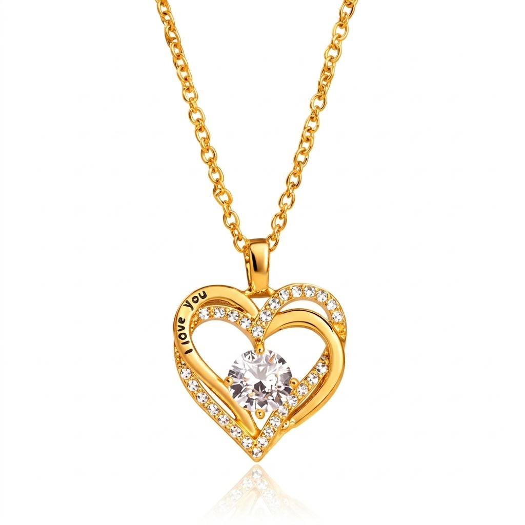 Collier Cœur Double aux Cristaux Étincelants
