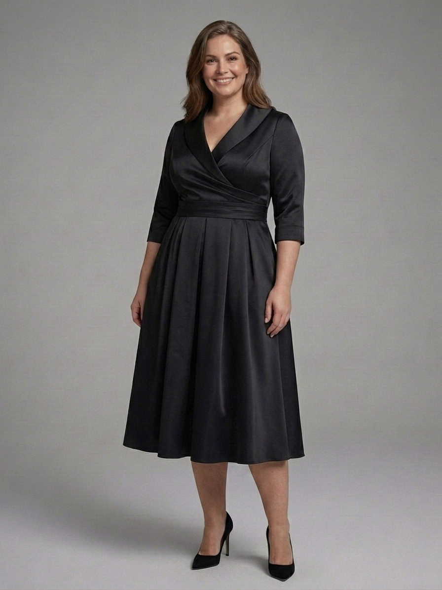 Cataleya | Robe Midi avec Décolleté Croisé et Manches Trois Quarts