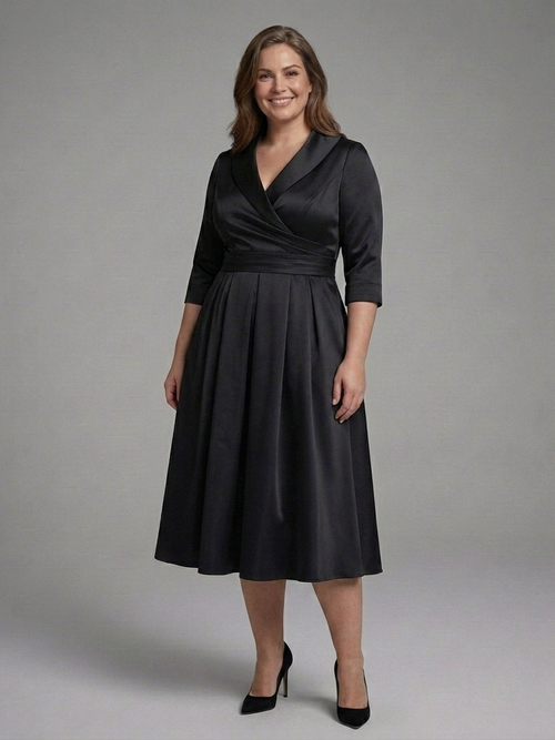 Cataleya | Robe Midi avec Décolleté Croisé et Manches Trois Quarts
