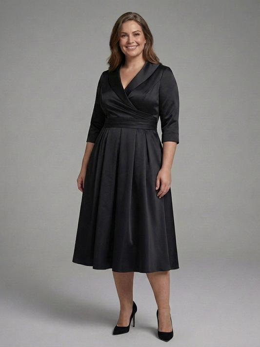 Cataleya | Robe Midi avec Décolleté Croisé et Manches Trois Quarts