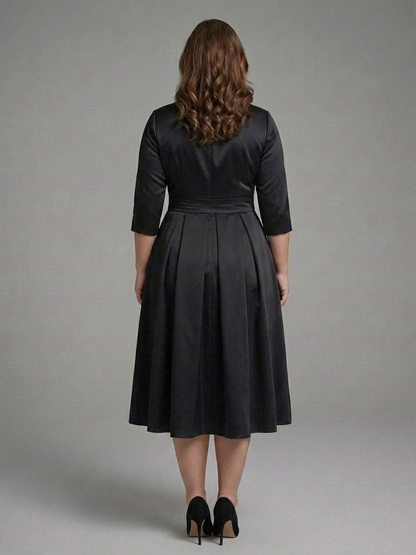 Cataleya | Robe Midi avec Décolleté Croisé et Manches Trois Quarts