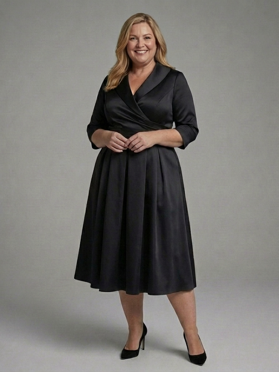 Cataleya | Robe Midi avec Décolleté Croisé et Manches Trois Quarts