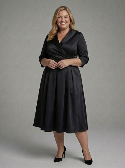 Cataleya | Robe Midi avec Décolleté Croisé et Manches Trois Quarts