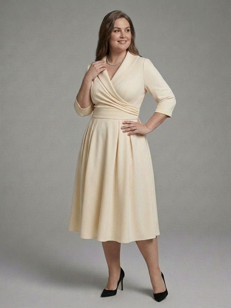 Cataleya | Robe Midi avec Décolleté Croisé et Manches Trois Quarts