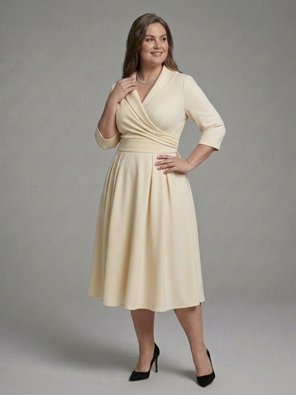 Cataleya | Robe Midi avec Décolleté Croisé et Manches Trois Quarts