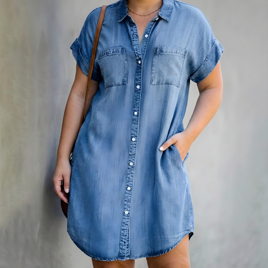 Lavinia | Robe chemise en denim à manches courtes pour femmes