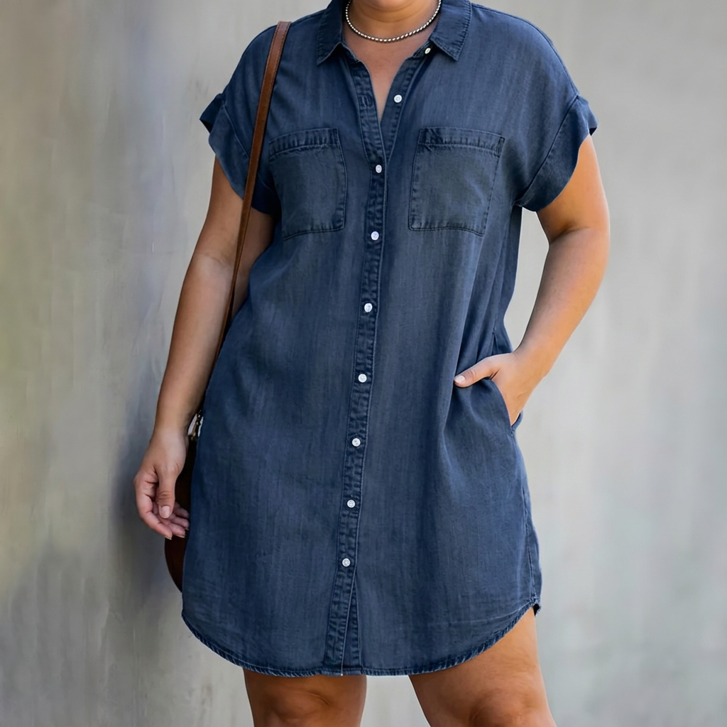 Lavinia | Robe chemise en denim à manches courtes pour femmes